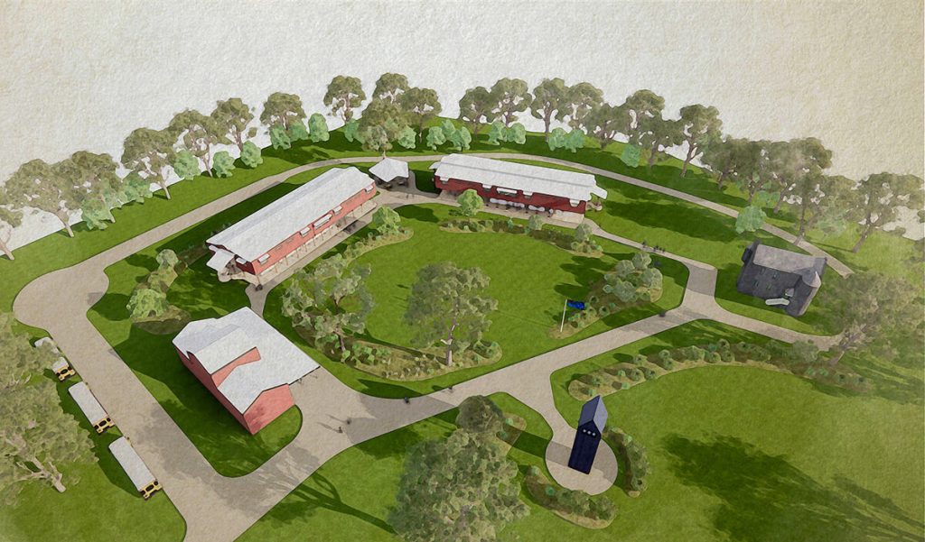 Early ‘watercolour’ rendering of the campus