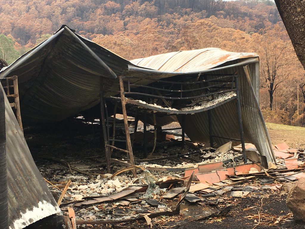 Image of Dorm C+D burnt on the bushfire